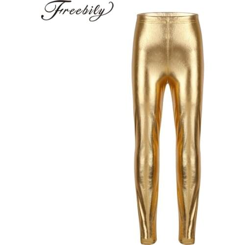 Fashion Kids Girls Shiny Metallic Solid Skinny Pants Leggings Stage Performances Costumes Jazz Dance Gymnastic Legging Trousers
