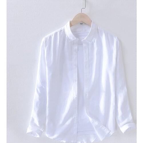 9206 Men Spring Fall Fashion Brand Japan Style Retro Simple Solid Color Cotton Linen Long Sleeve Shirts Male Casual Thin Blouses