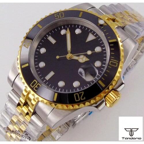 Gold Plated 40mm Mens Automatic Watch Japan NH35/Miyota 8215 Movement Sapphire Glass Jubilee Band Date Cyclops Ceramic Insert