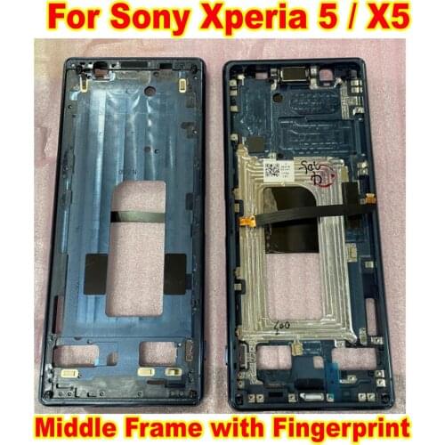 Original For Sony Xperia 5 / X5 / J8210 J9210 Middle Frame Front Bezel Faceplate Housing Case with Fingerprint Flex Cable