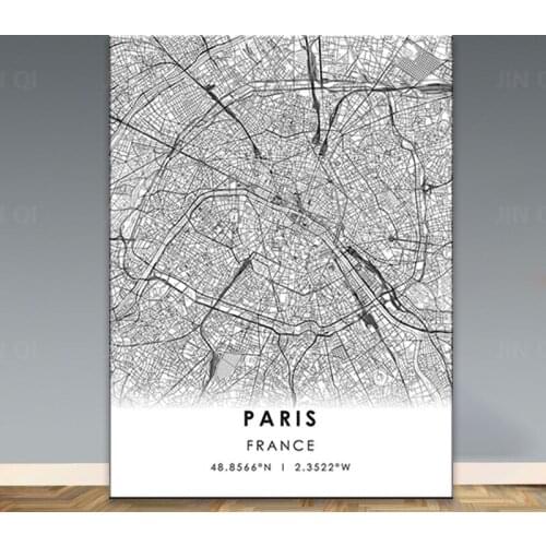 Paris map print poster canvas Paris city map print poster canvas Black White Minimalist Painting Decoration Picture