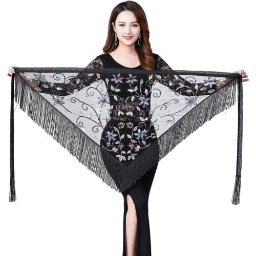 Women Belly dance Hip Scarf Lace Shawl Hip Triangle Towel Belly Dance Hip Triangular Bandag Latin Dance Tassel Hip Fringed Scarf
