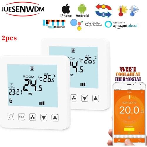 2PCS Weekly programmable 2P&4P fan coil wifi smart thermostat alexa google home with Children lock