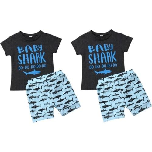 Pudcoco 2019 Newborn Toddler Kid Baby Boy Clothes Sets Outfits Letter Print Tops T-Shirt Shark Shorts Pants Casual Clothes Set
