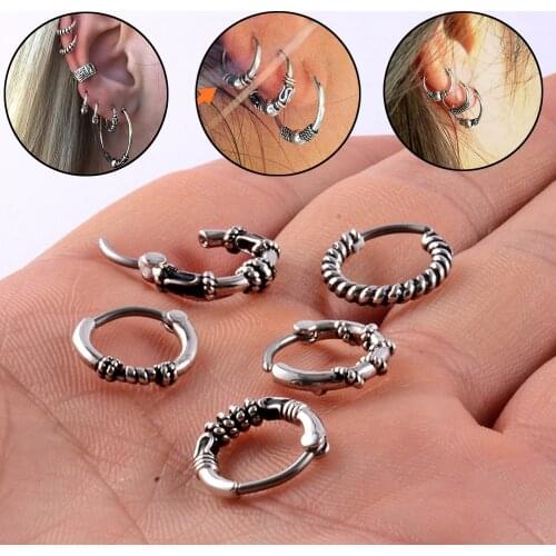 1PC Vintage Cartilage Hoop Earring Septum Hoop Stainless Steel 10mm Silver Color Nose Ear Daith Snug Helix Piercing Jewelry