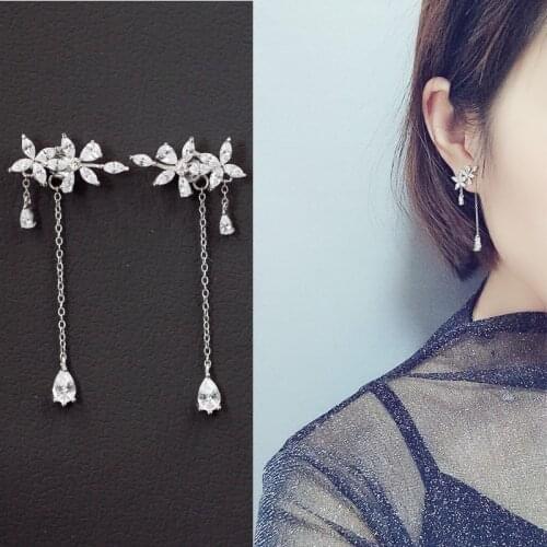 Drop Shipping 925 Sterling Silver Crystal CZ Zircon Wedding Stud Earrings For Women Beautiful Jewelry