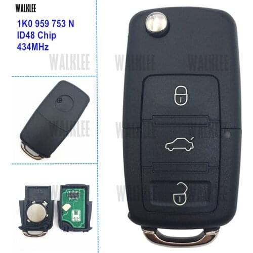 WALKLEE 1K0959753N Remote Key fit for SKODA Octavia Superb Yeti 1K0 959 753 N / 753N Keyless Entry Transmitter 2009 - 2014
