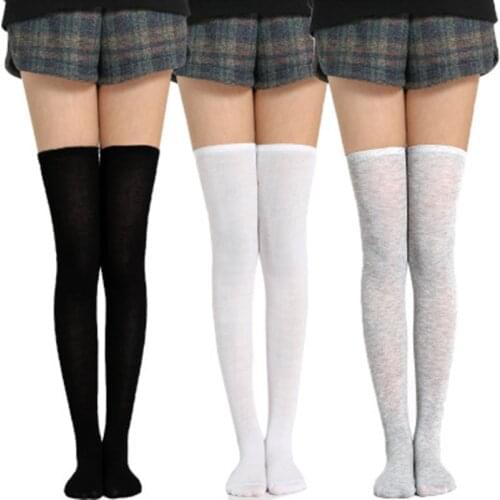 Japanese Pure Color Stockings Women Ladies Warm Womens Over the Knee Socks Long Cotton Thigh High Socks Female Stocking medias