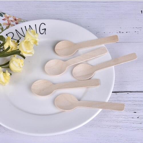 Green Eco-friendly 100pcs Disposable Wooden Spoon Tableware Ice Cream Scoop