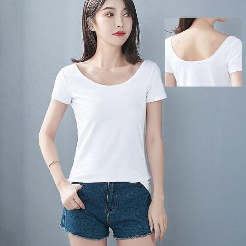 Women Soft Cotton T-shirt O-NECK Solid color Lady Tees Short Sleeve Summer Womens clothings All match Female T-shirts