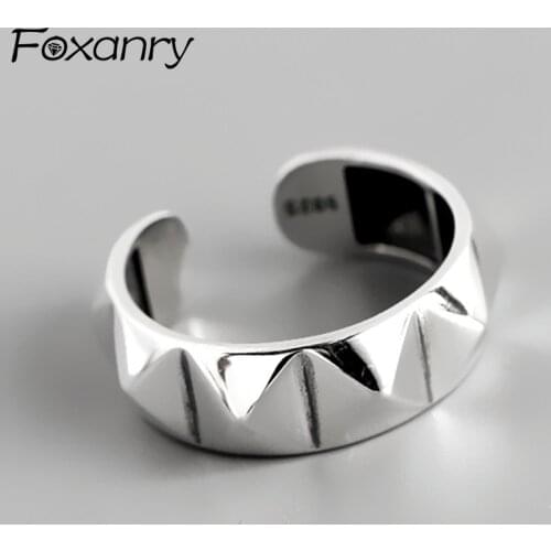 Foxanry Minimalist 925 Sterling Silver Rings Geometric Rhombus Vintage for Women Personality Party Jewelry Gift Adjustable Rings