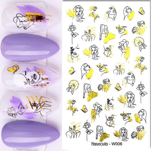 1 Sheet Artisti Face Water Decals Mixed Gold Flower Floal Alphabet Water Slider Colorful Stickers for Nails Decor