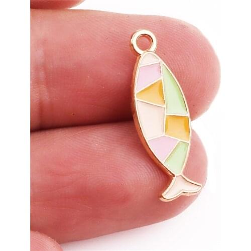 20PCS 24*8mm Gold Tone Alloy enamel Fish pendant charms Necklace Accessories Jewelry Findings Handmade Craft DIY Bracelet