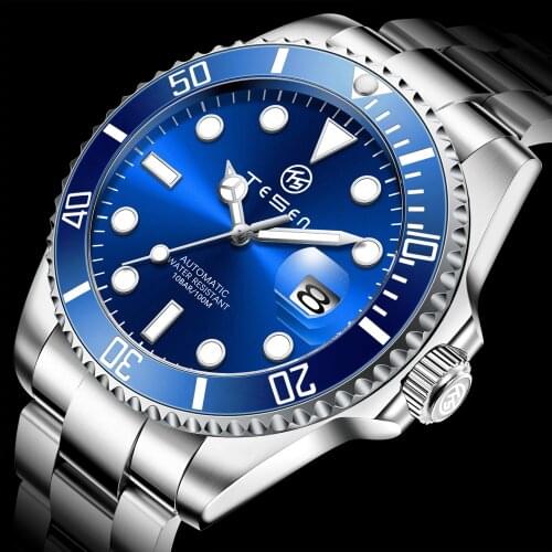 2021 TESEN Men Automatic Mechanical Watch Ceramic Bezel 316L Stainless Steel 100ATM Waterproof Clocks Sapphire Glass Watches