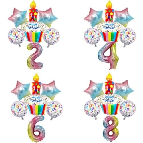 32inch Gradient Number Balloons 127cm Candle Cake Balloons Set Round Star Happy Birthday Party Decoration