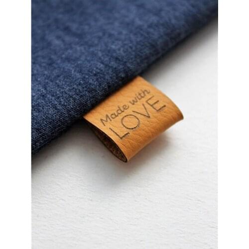 60pcs Sew on clothing labels for handmade items, personalized leather tags with brand logo, center fold knitting crochet label