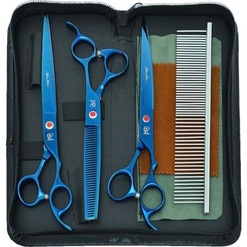 8.0" Dogs Grooming Scissors Set with Forceps Japan Steel Pet Straight Curved Cutting Shears 7.5" Animals Thinning Tijeras B0047A