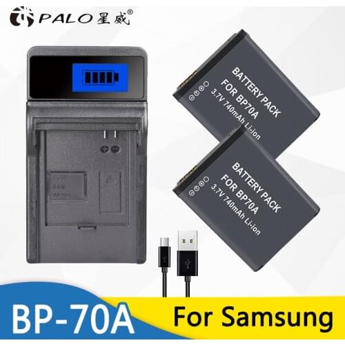 PALO 2pc BP-70A BP 70A BP70A camera Batteries + LCD battery charger for Samsung SL50 SL600 ST95 ST100 ST6500 TL205 WB30F WB35F