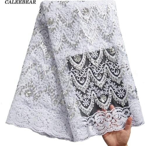 White African Lace Fabric With Sequins French Mesh Lace Fabric Embroidery Sequin Tulle Milk Silk Lace For Nigerian Wedding S2296