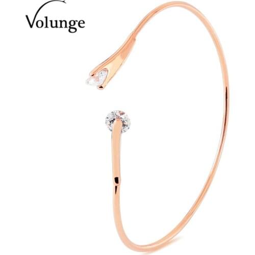 Volunge 2017 New Women All-Match Crystal Zircon Bracelet Simple Fashion Elegant Copper Bracelet For Women Alloy Bracelet