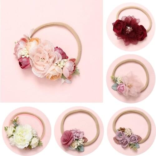 Wecute Flower Nylon Baby Girl Headbands Soft Floral Hair Bows Elastic Hairband For Girl Kids Headwear Baby Hair Accessories