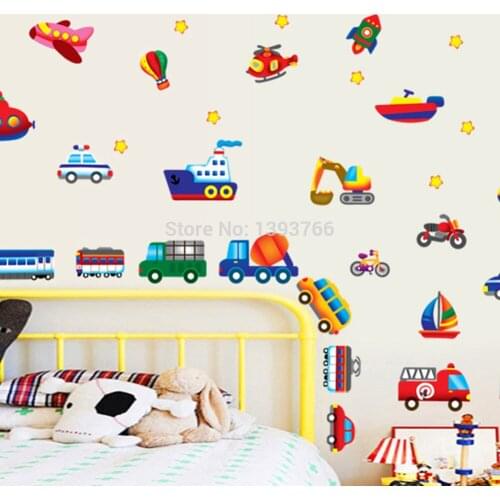 Kid Cartoon Car Plane Wall Stickers For Kids Room Wall Decals Childrens Room Nursery Decorative Wall Sticker Diy Wallpaper