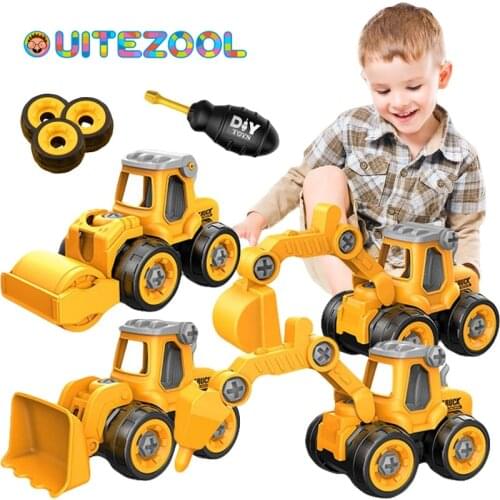 Childrens Puzzle DIY Disassembly Engineering Car Combination Set Assembling Excavator Bulldozer Drilling car And Pressure car
