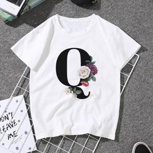 26 English Alphabet Print Tshirt Harajuku Casual White Tops T Shirt Women 2020 New Summer Couples Lovers Female T-Shirt