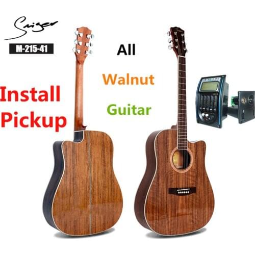 Guitar All Walnut Acoustic Electric Steel-String 41 Inches D-Body Guitarra 6 Strings Folk Pop Cutaway Wood Color Guitars Pickup