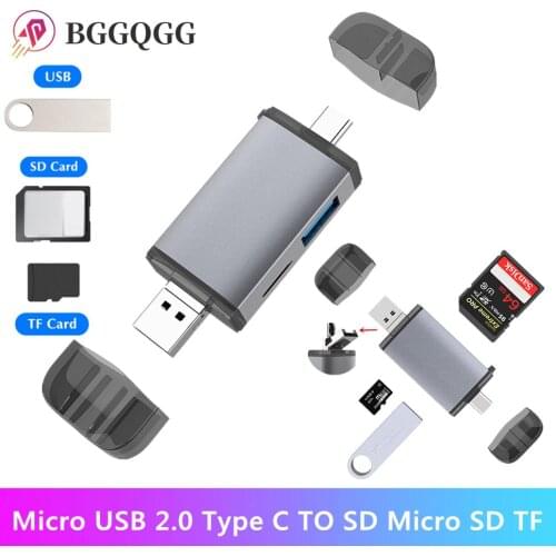 BGGQGG 6 in 1 Card Reader Micro USB 2.0 Type C to SD Micro SD TF Adapter Accessories OTG Cardreader Smart Memory SD Card Reader