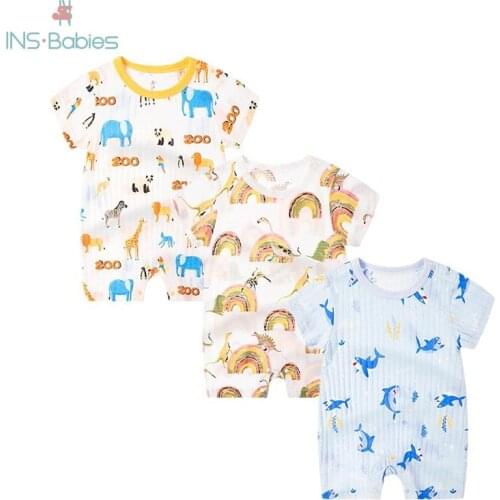 Summer Baby Girls Romper Pure Cotton Thin Short Sleeve Jumpsuit Cute Cartoon Printing Climbing Suit Babies Clothing 0-3y Infant