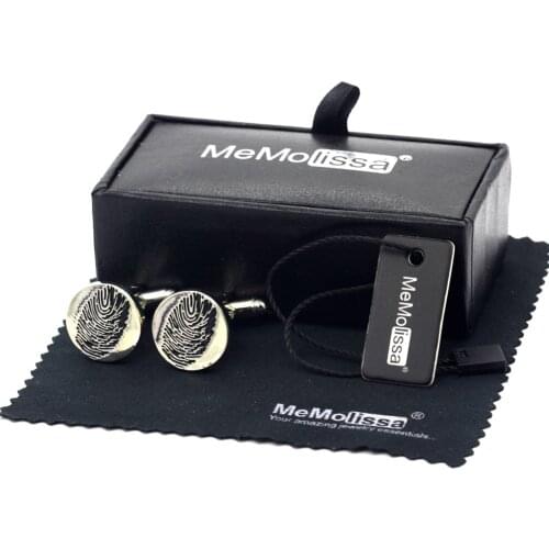 MeMolissa Display Box Cufflinks Trendy Fingerprint Design Round Silvery Black Mens Cufflink Free Tag & Wipe Cloth