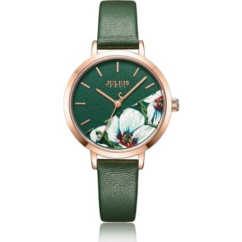 Julius Watch Green Fresh Girls Fashion Watch Flower Design Delicate Gift Watch Clock For GF With Gift Box Packaging JA-1089