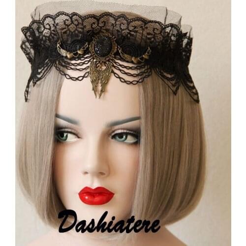 Maid Outfit Crown Lace lolita Headband Halloween Gothic Cosplay Hair Ornaments Female Angel Wings Pendent Forehead Headdress