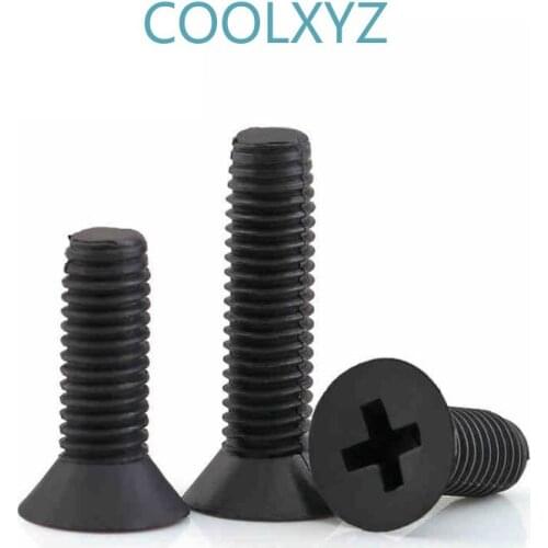 Philips Flat Head Nylon Bolts Black Countersunk Head Cross Insulated Nylon Screw KM GB819 Plastic Screws M2.5 M3 M4 M5M6 10PCS