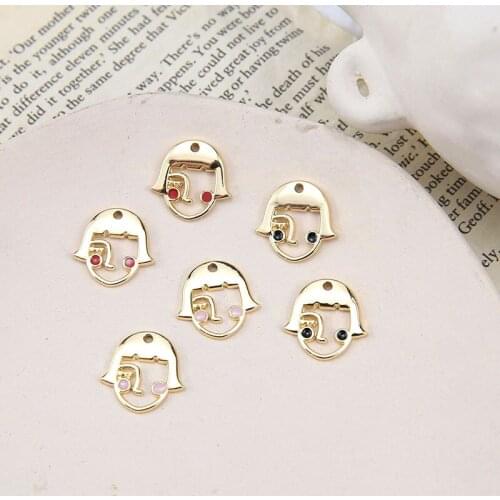 Wholesale 50pcs/Lot 18*18mm Hollow Out Style Gold Tone Alloy Cute Girl Head Charms DIY jewelry Findings Ornament Earring Pendant