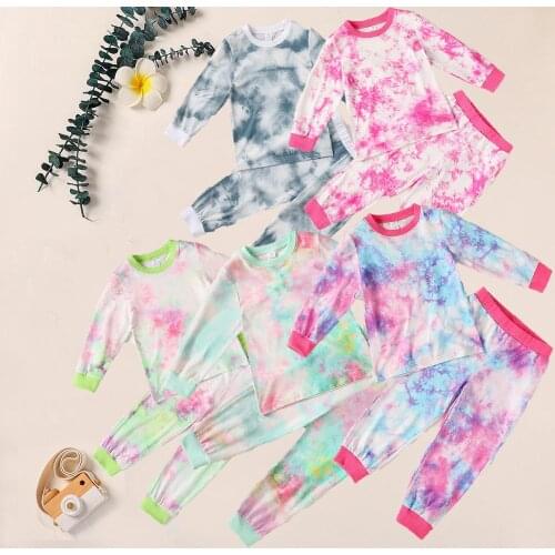 Spring children Kids sleepwear baby pajamas sets baby boys girls tie dye Print pyjamas pijamas nightwear clothes kids clothing