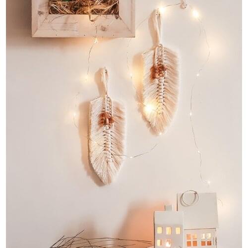 Nordic Style Hand-woven Leaves Shape Macrame Tapestry Art Woven Cotton Rope Pendant Wall Hanging Living Room Decoration