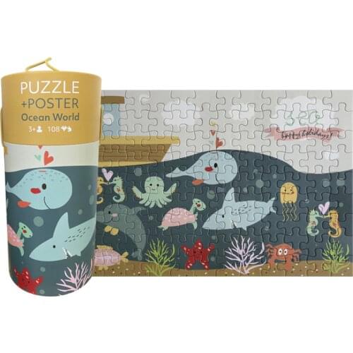 PWO Children Early Educational Baby Colorful Cartoon Interesting Popular 108 Pieces Of Cognitive World Jigsaw Paper Puzzle Toys