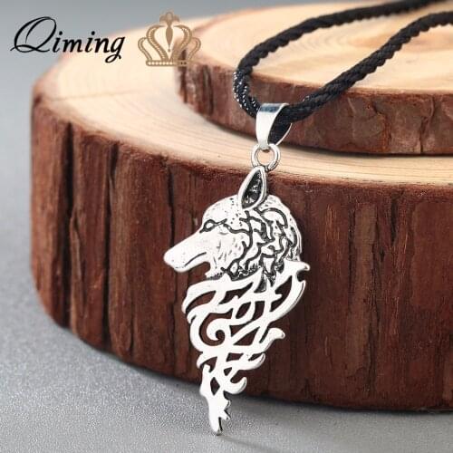 QIMING 2020 Viking Jewelry Vintage Men Necklace Viking Wolf With Celtic Knot Antique Fashion Pendant Women Necklace Chokers