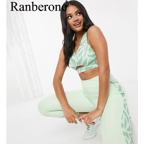 Ranberone 2021 Spring Summer New Tight Leopard Print Sports Fitness Yoga Suit Women Sport Bras + Gym Leggings Workout Suit 2Pces