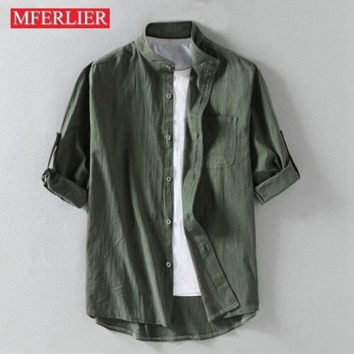 Summer cotton linen men shirts 5XL 6XL 7XL Bust 136cm Plus size large size shirt men 3 colors