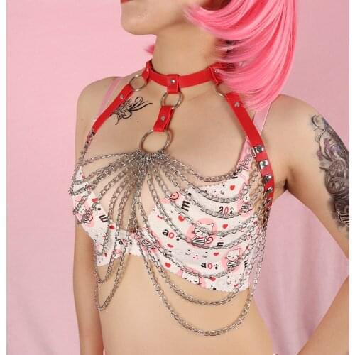 Sexy Harness Bra Women Chain Tassel Body Bondage Cage Gothic Garter Punk Suspenders Bdsm Lingerie Goth Chest Underwear Rave Belt