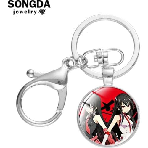 SONGDA Kawaii Akame ga Kill! Collection Keychain Anime Figure Glass Cabochon Key Ring Car Key Chain Bag Charm Trinkets Chaveiro