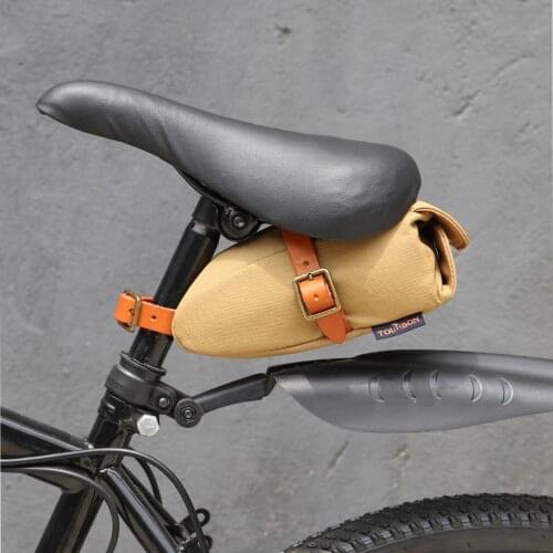 Tourbon Outdoor Vintage Khaki Bicycle Seat Tail Pouch Bag Bike Phone Key Case Wax Canvas Water Repellent Cycling Accessories