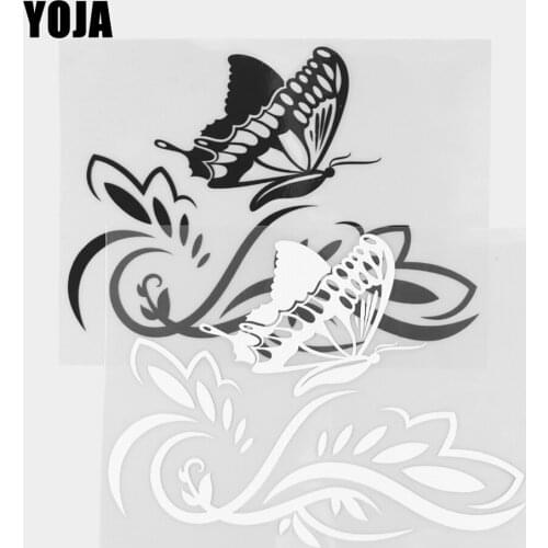 YOJA 16.1×12.1CM Butterfly Flowers And Plants Cartoon Animals Vinyl Decal Car Stickers Black/Silver 19C-0325