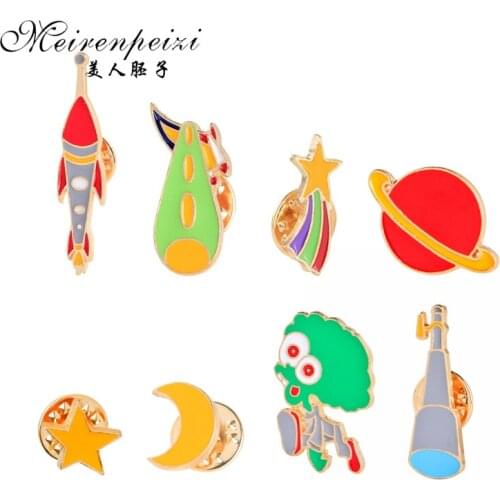 Brooch Pin Enamel Planet Star Moon Telescope Spaceship Universe Brooch Pin Button Denim clothes Collar Badge Astronomy
