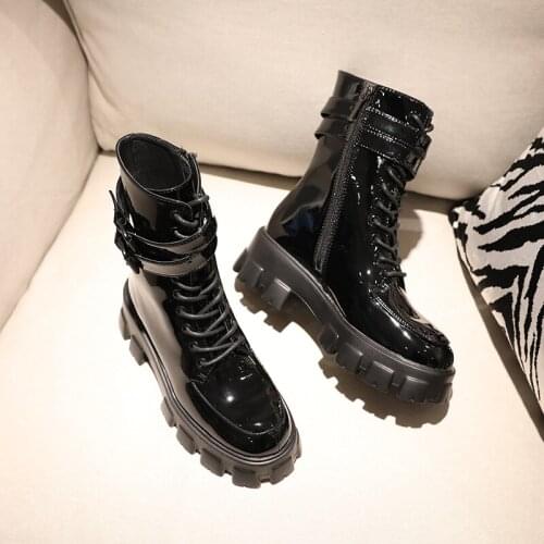 Winter Platform Boots Women Leather Cool Bota Feminina Botas Mujer Buckle Motorcycle Ankle Boots Thick Sole Botines Mujer 2020