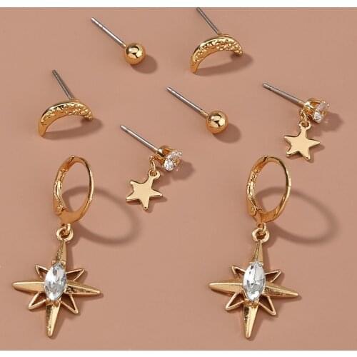 Stars Moon Geometry 4 Pairs Of Stud Earring Fashion Jewelry Drop Earrings For Women Minimalist Trendy Court Korean
