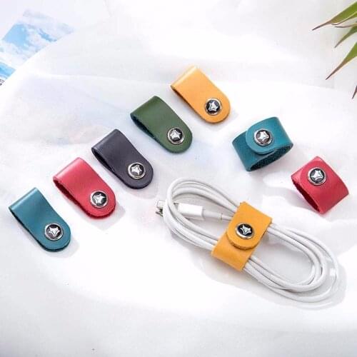4pcs Cowhide Leather Cord Winder Straps Tidy Storage Cable Holder Ties Cord Organizer For USB Cable Earphone Fixed Wire Clips